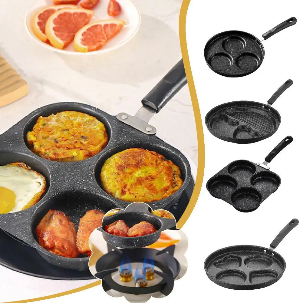 4-hole Non-stick Frying Pan With Wooden Handle Perfect For Breakfast Egg Pancakes And Omelets Medical Stone Coating F1s5