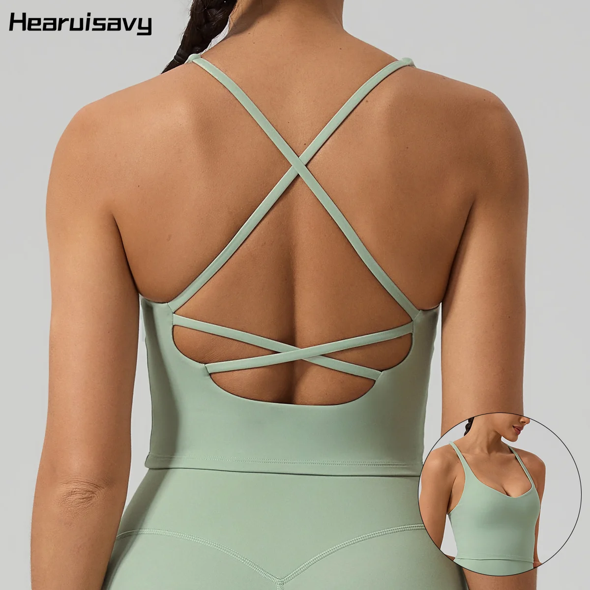Hearuisavy Damen Fitness-Tanktop mit überkreuztem Rücken, schnelltrocknend, eng anliegend, Yoga-Tanktop für Outdoor-Laufaktivitäten