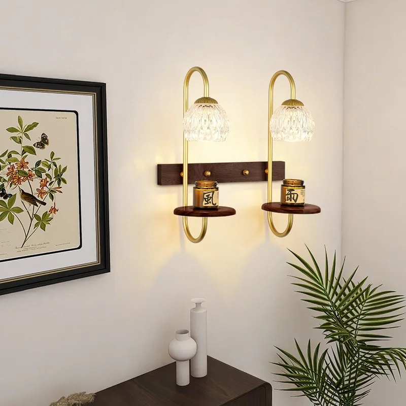 Aromatherapy Wax Wall light French Bathroom Toilet Metal Wood Glass Led Wall Lamp Wabi-sabi Aisle Hallway Wall Light