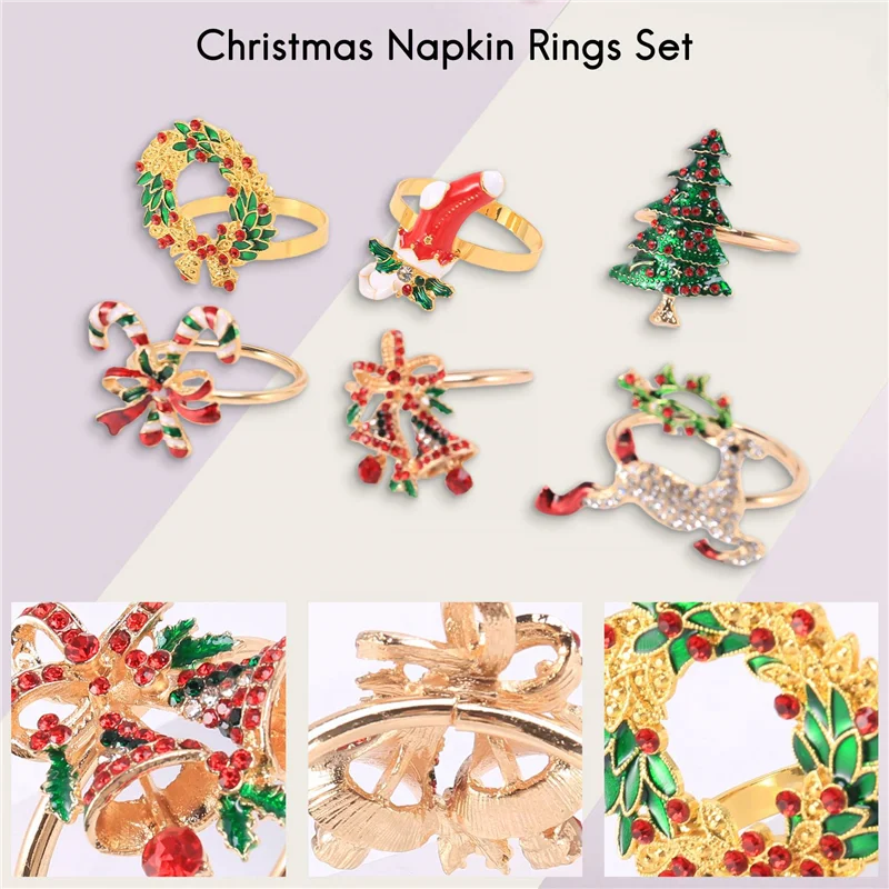 

ABWR-Christmas Napkin Rings Sets Of 24 Pcs, Gold Napkin Ring Holders Metal Dinner Tables Rings For Christmas Weddings Banquet