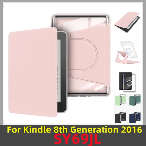Funda transparente de cuero PU para Kindle 8. a generación, lanzamiento 2016, SY69JL, Ebook, cubierta magnética trasera acrílica transparente giratoria inteligente