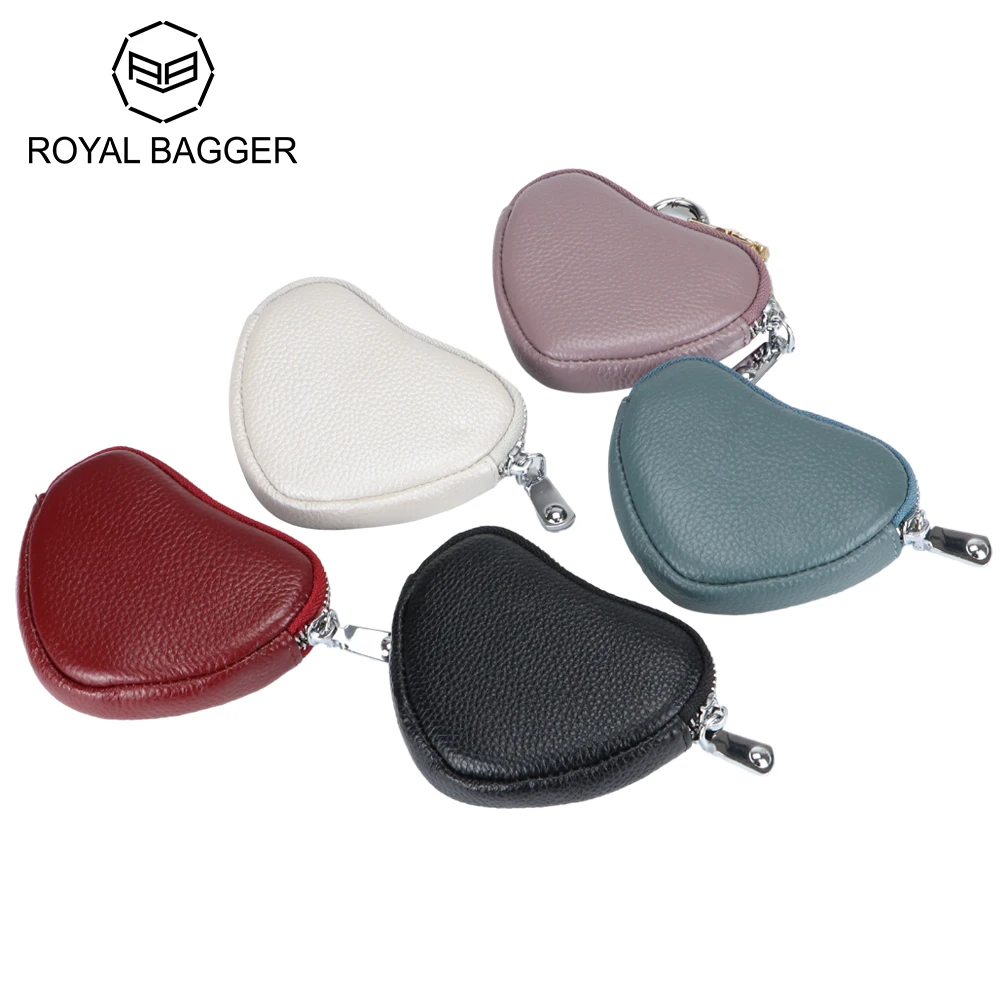 

Royal Bagger Genuine Leather Women's Coin Purse, Cute Heart-shaped Wallet, Zipper Around Storage Bag with Keychain 1635