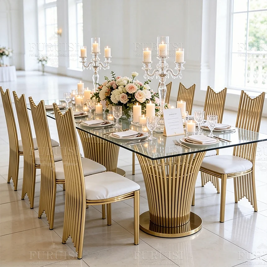 *Luxury Stainless Steel High Back Hotel Dining Chairs for Event Banquet Wedding Use
