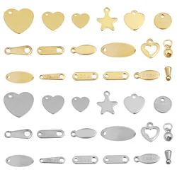 SAUVOO 20pcs Stainless Steel Small Pendant Charms Gold Plated Engrave Logo End Tail Hanging Tags For DIY Jewelry Making Findings