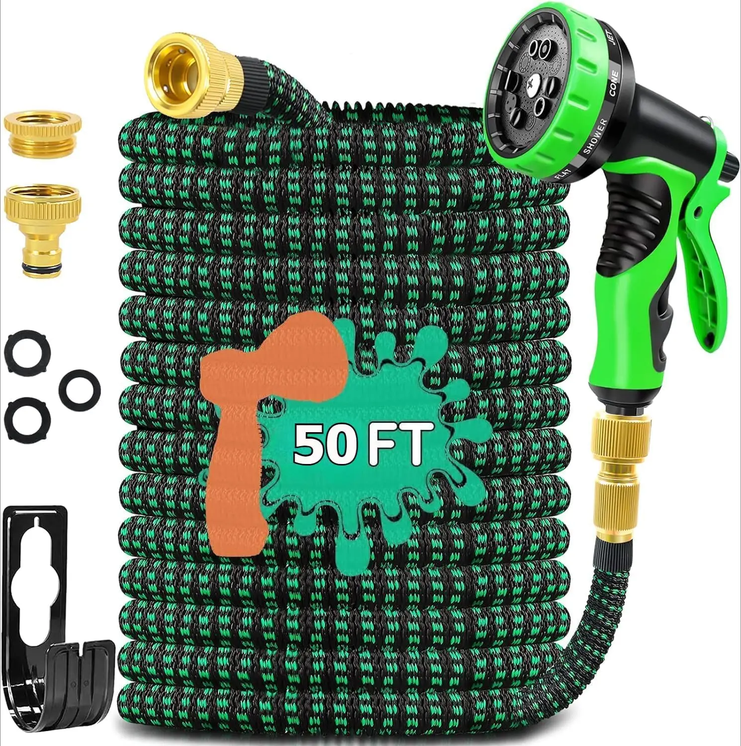 Expandable Garden Hose 15m 30m, Flexible Expanding Water Hose with 10 Function Nozzle, Lightweight Collapsible Garden Water Hose