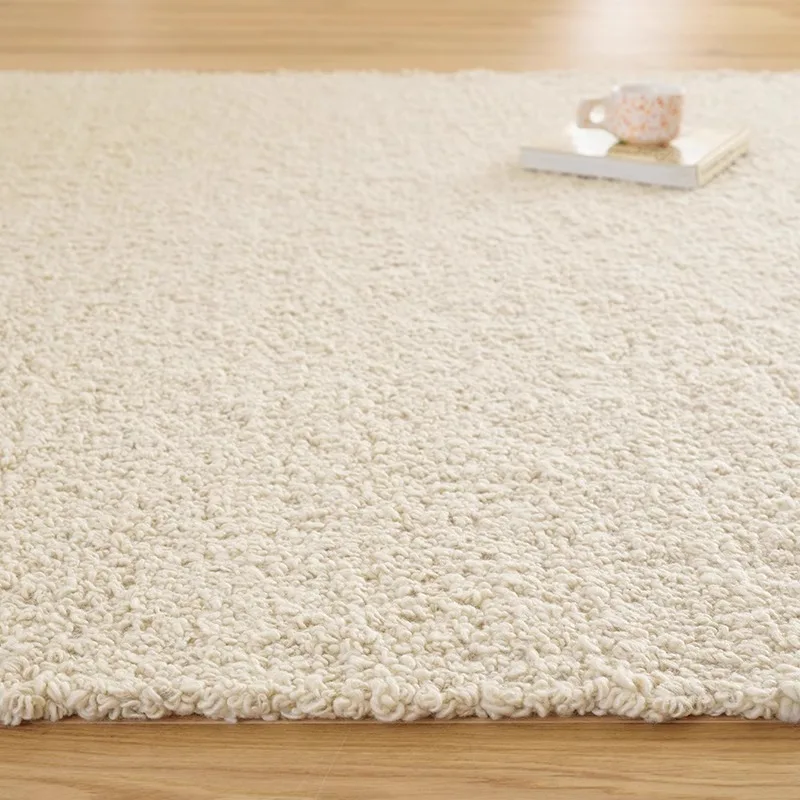 India Handmade Wool Carpet Minimalist Solid Color Living Room Carpet Large Area thick Rug for Bedroom Cream Style Modern Bedside