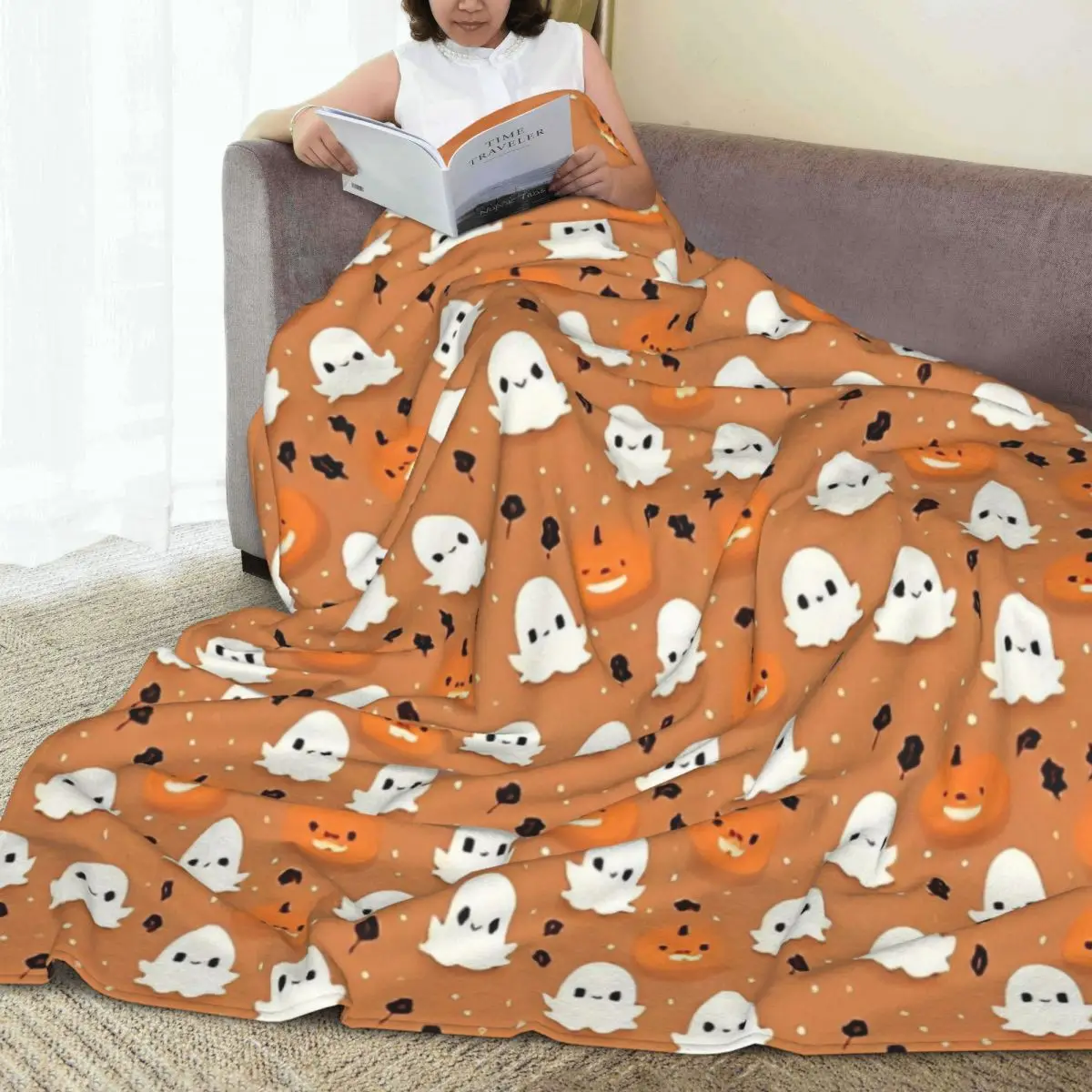 Halloween Pumpkin Ghost cobertor bonito, flanela, truque ou deleite, leve, roupa de cama, escritório, roupa de cama, lança, primavera