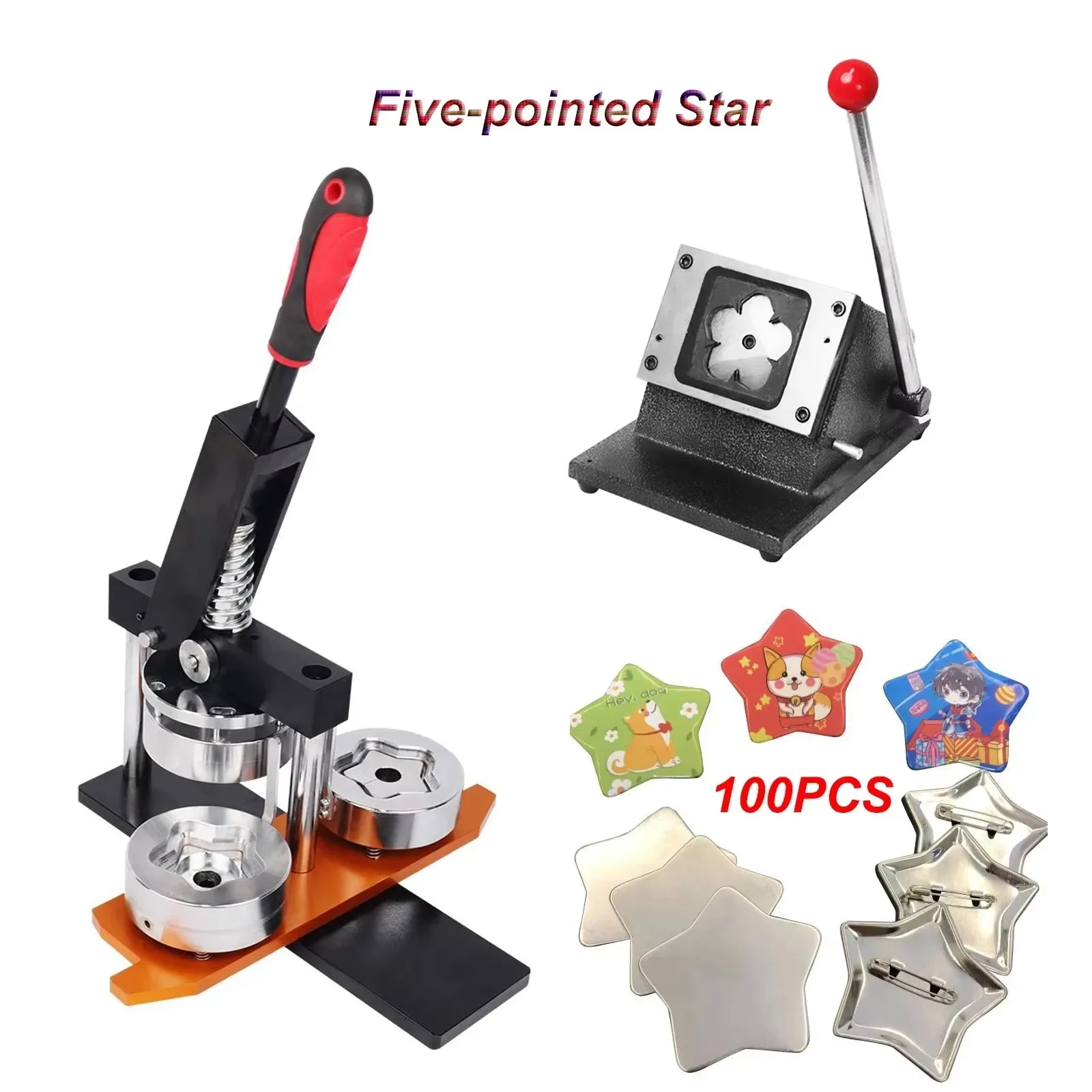 Five-pointed Star Badge Machine Set Five-pointed Star Button Cutting Machine for 58*58mm Badge Making with 100 PCS Parts