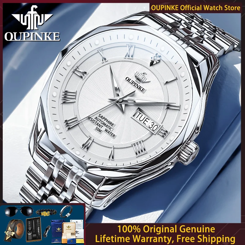 

OUPINKE 3207 Luxury Men Genuine Diamond Watch Brand All Automatic Mechanical Watch Sapphire Mirror Waterproof Men Business Watch
