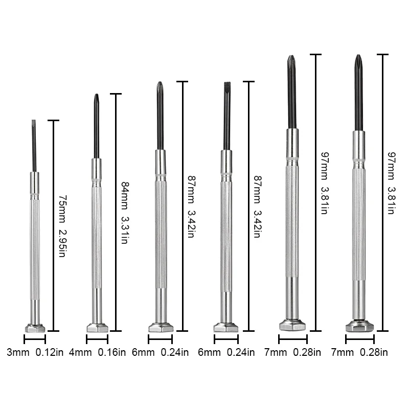 6-Piece Micro Screwdriver Set - 1.4/2.0/2.4mm Slotted & PH00/PH0/PH1 Phillips for Watch, Eyeglass & Phone Repair