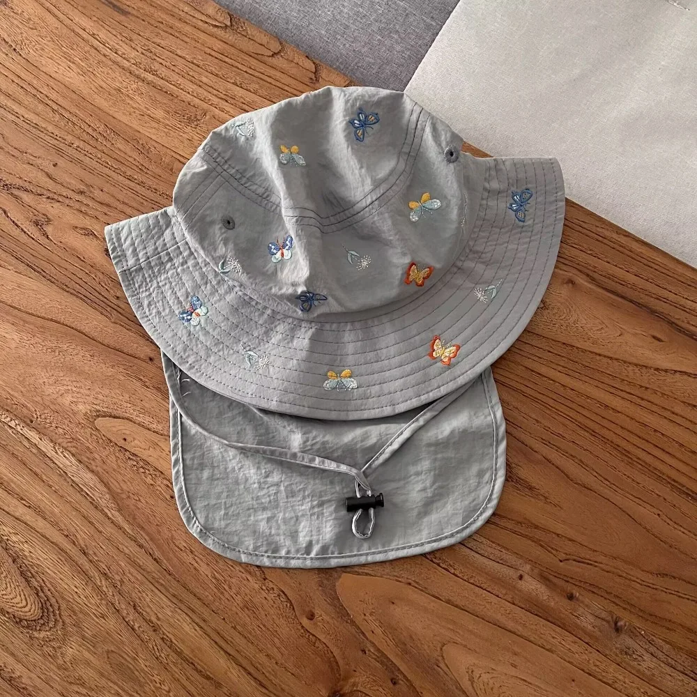 

Cute Embroidery Baby Sun Hat Anti UV Quick-dry Children Panama Cap Neck Protection Breathable Travel Beach Hat