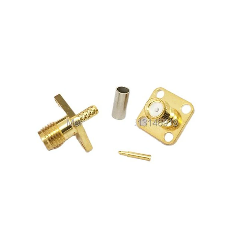 1pc RP SMA Female Jack RF Coax Connector Crimp RG316 RG174 LMR100 Cable 4-hole Panel Mount Goldplated  NEW Wholesale