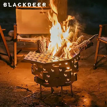 Blackdeer 야외 스테인리스강 화덕, 사슴 패턴 각인, 육각형 목재 스토브, 모닥불 캠핑