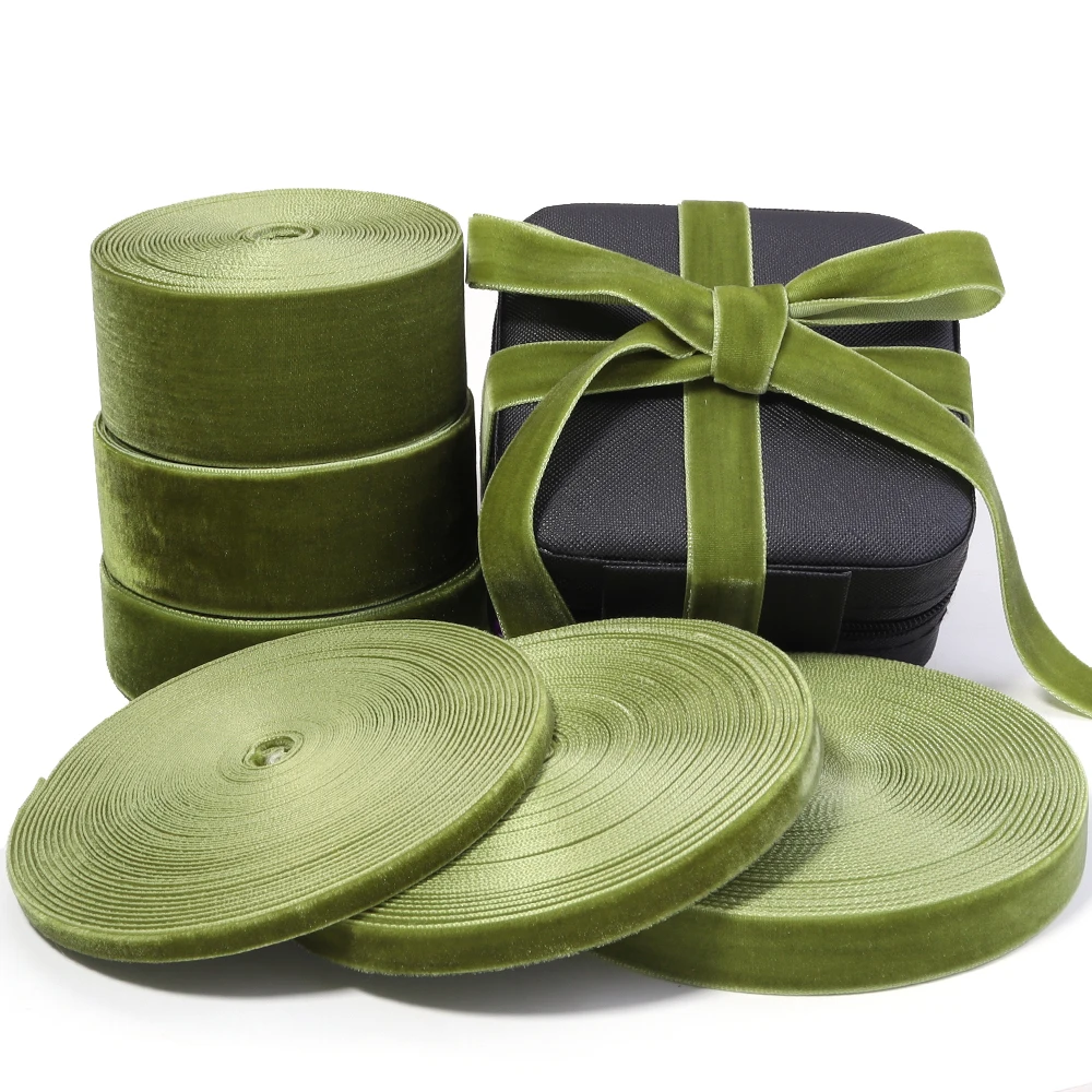 6–38 mm, 5–10 Yards, olivgrün, einseitiges Samtband, Party-Dekoration, handgefertigt, Geschenkverpackung, Haarschleife, DIY-Weihnachtsband – Detail 6