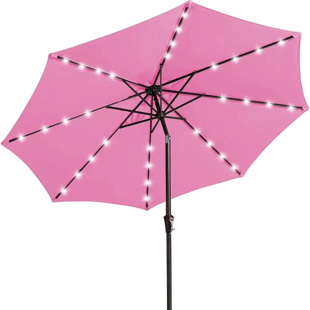

9Ft Outdoor Patio Umbrella With Solar Lights, Led Lighted Pool Umbrella With Tilt And Crank, Outdoor Table Umbrellas For Deck,