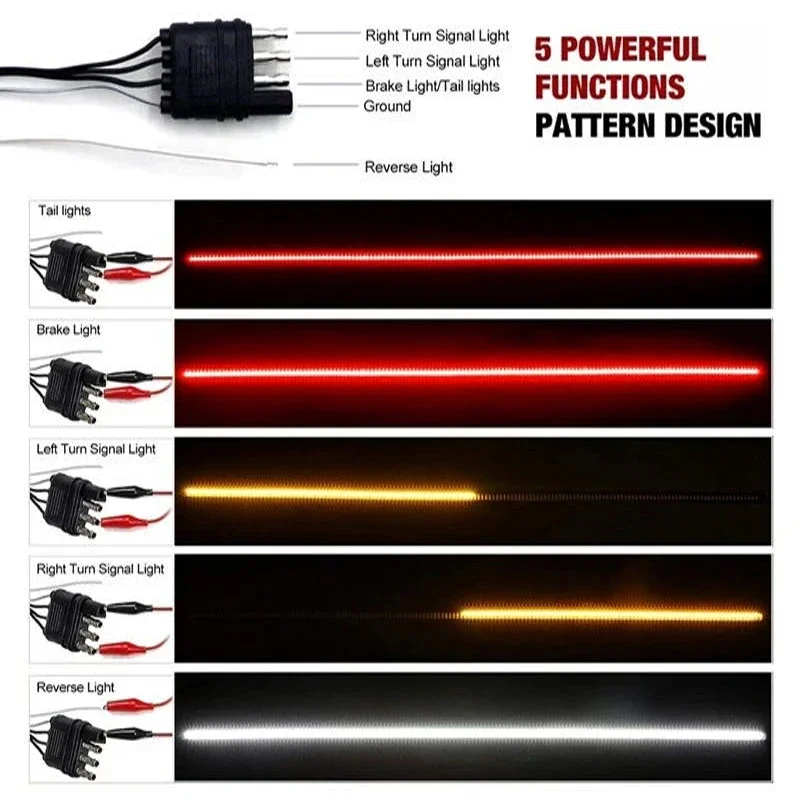 60 inch Truck Tailgate Light Bar Three Color LED High Brightness Reverse Brake Turn Signal Tail Lights Four Row Warning Lamp 12v