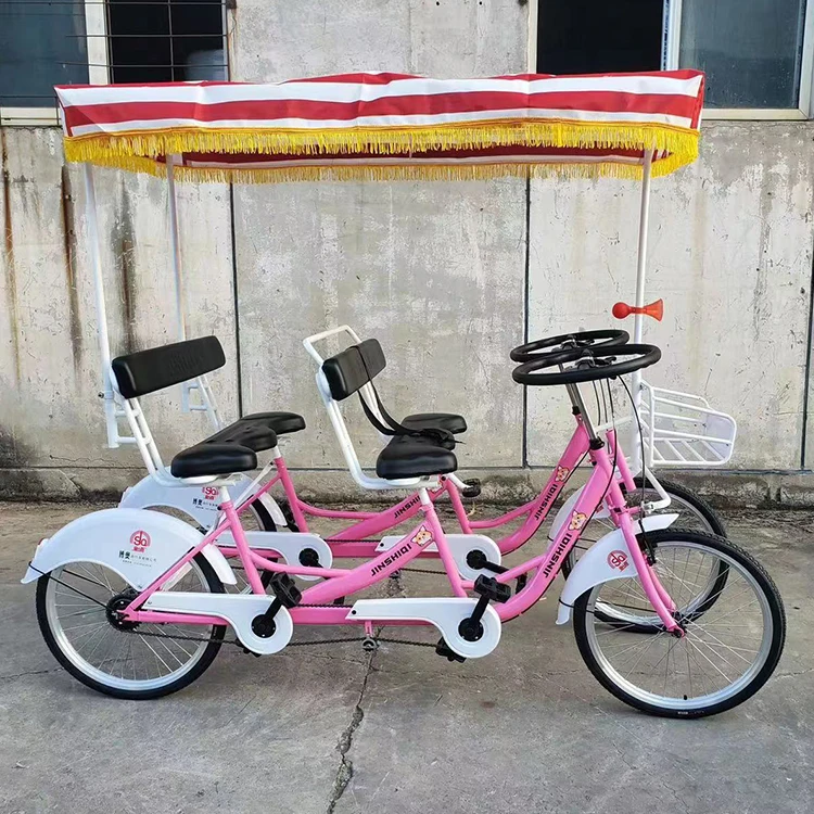

Family Play Bicycle 4 Person Two-Row Quad Bike Sightseeing Tandem Bicycle