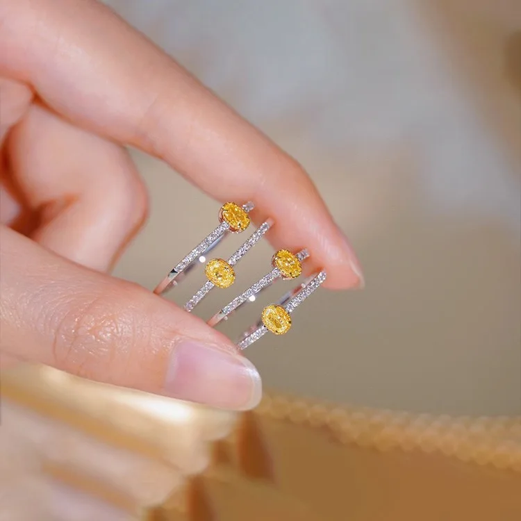 

Bling Luxury 925 Silver Set Lab-grown Yellow Diamond Wedding Engagement Rings PT900 Platinum Oval Gemstone Eternity Band Jewelry