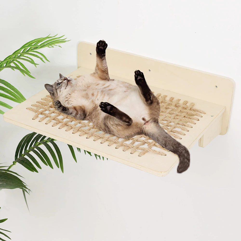 Cat Bed Wall Mounted Hammock For Large Cats Or Kitty Wood And Sisal Rope Wall Shelves And Perches Bed Furniture Jumping