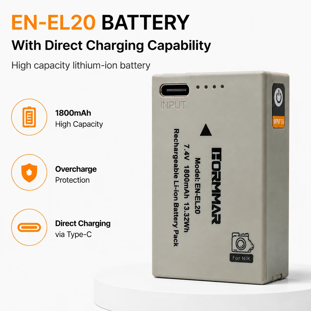 Аккумулятор EN-EL20 EN-EL20A 1800 мАч 7.4 В с зарядкой через USB Type-C, литий-ионный аккумулятор для Coolpix P1000 P950 Nikon 1 J1 J2 J3 AW1