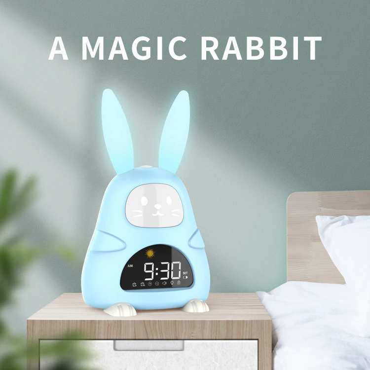 Children Rabbit Hot Selling Desk Table Digital LED Clock Alarm Sleep Trainer Kids Smart Alarm Clock Night Lights