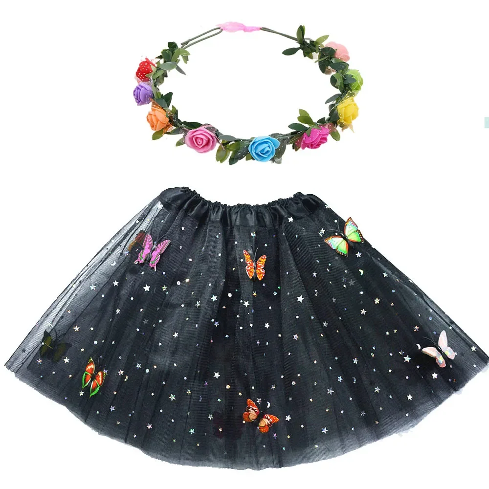 

Women Girl Star Butterfly Tulle Tutu Skirt Flower Headband Wreath Set Cosplay Costumes Wedding Party Ball Birthday Gift