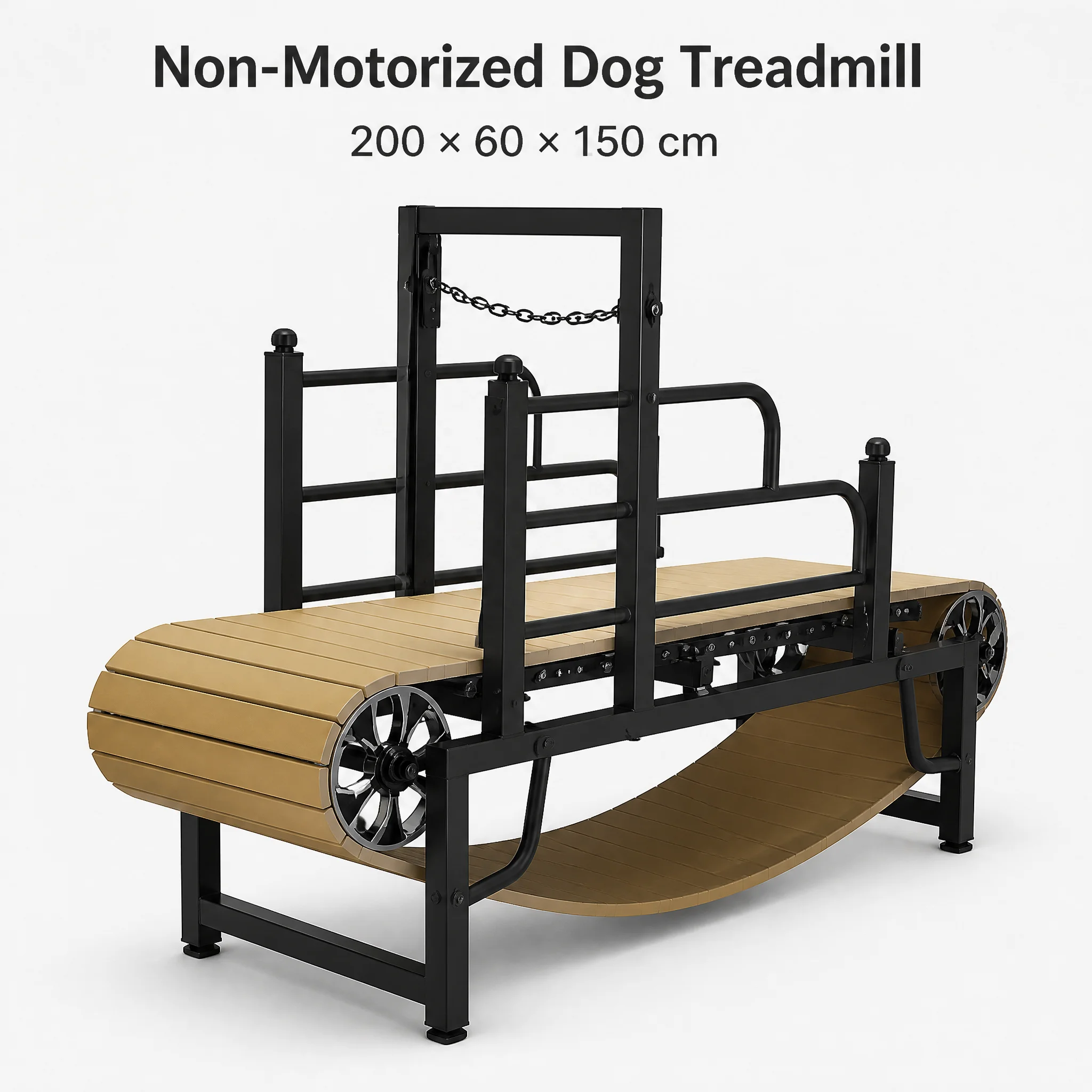 Non-Motorized Dog Treadmill Curved Slat Running Belt Canine Exercise Equipment with Side Rails