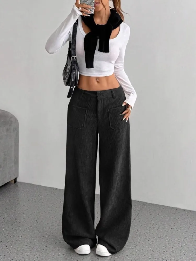 New Women's Loose Casual Fashion Drooping Slimming Trousers Autumn And Winter Corduroy Mid-waist Wide-leg Versatile Trousers