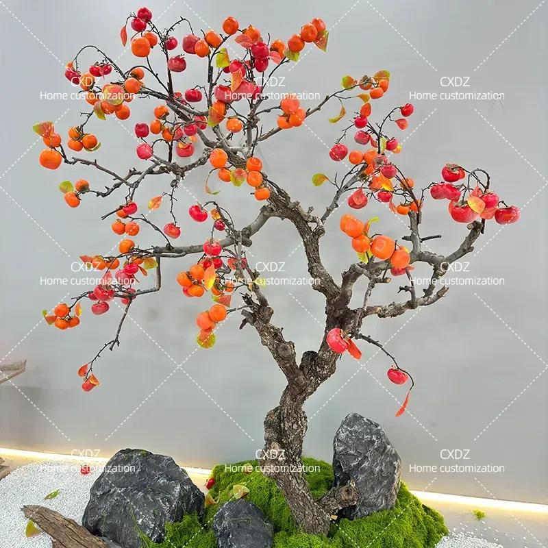 Large Simulated Persimmon Tree Wishing Tree Fake Fruit Outdoor Decoration Realistic Modeling for Hotel Lobby Window