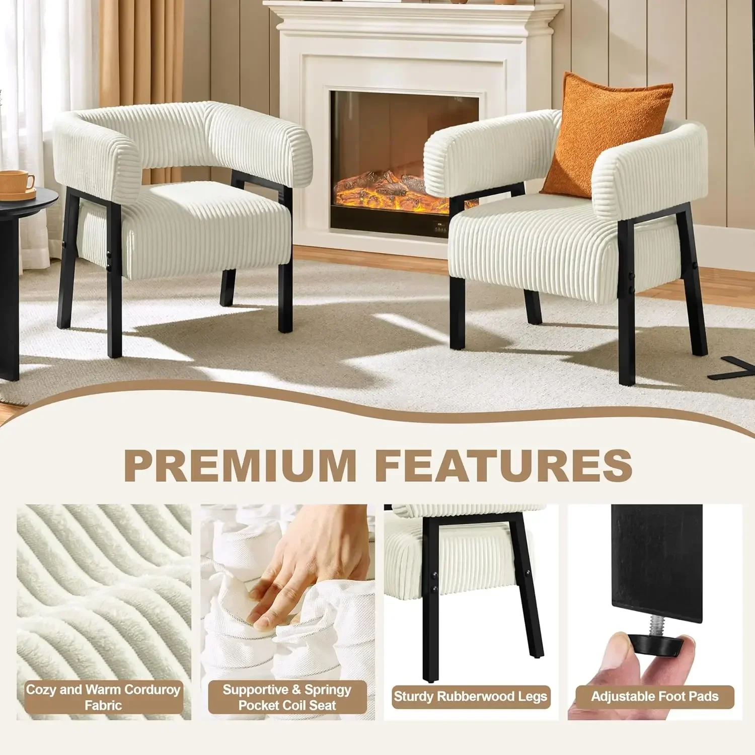 [أفضل بائع! ]مجموعة كراسي كوردوراي برميل مكونة من 2، كرسي بذراعين منجد حديث مع أرجل خشبية صلبة، كرسي ترفيهي مريح مع P