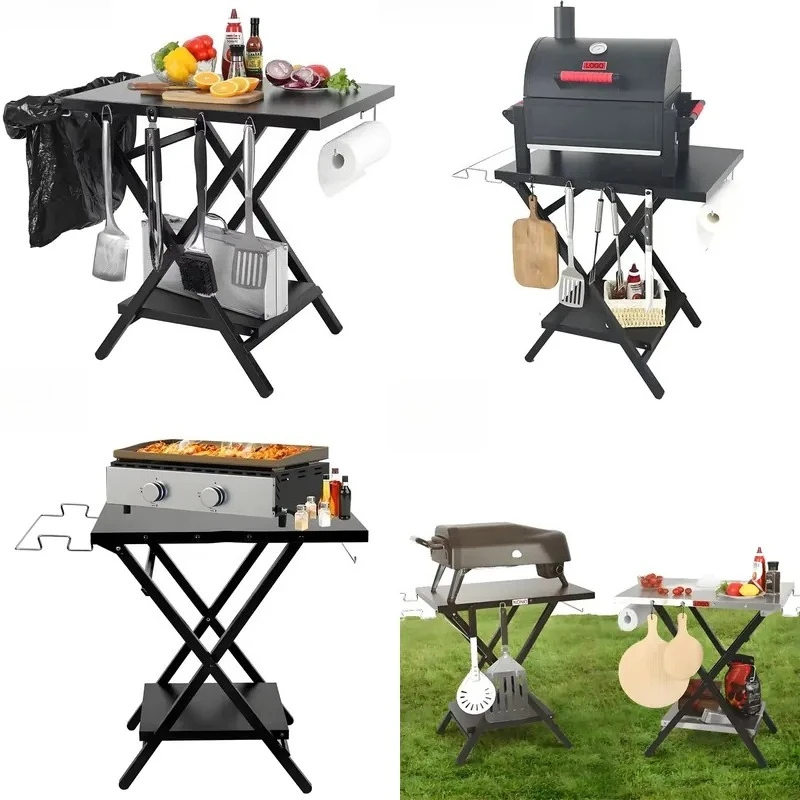 Lightweight Iron Folding Preparation Table Portable Outdoor Villa Patio Barbecue Durable