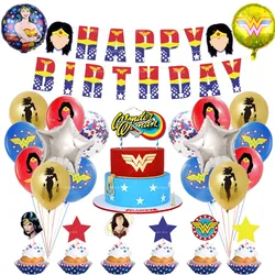 Superhero Thema Kid Geburtstag Ballon Party Dekoration Wunder Frau Banner Kuchen Karte Set Baby Dusche Globos Party-Event Liefert