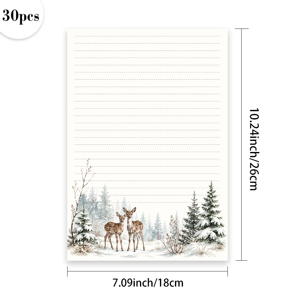 30 Sheets, B5 Winter Forest Fawn-themed Writing Paper, Lined, No Glue, Perfect For Notebooks, Memos, And Stickers