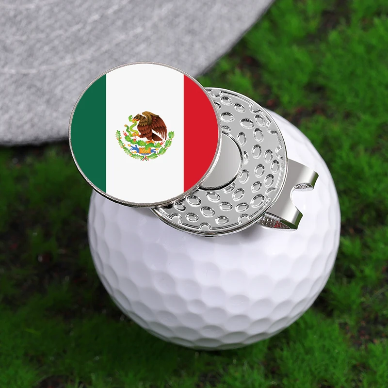 Golf Ball Magnetic Hat Clip Mexican Flag Color Metal Baseball Cap Clips Golf Supplies Ball Marker Clip Gifts for Husband Son