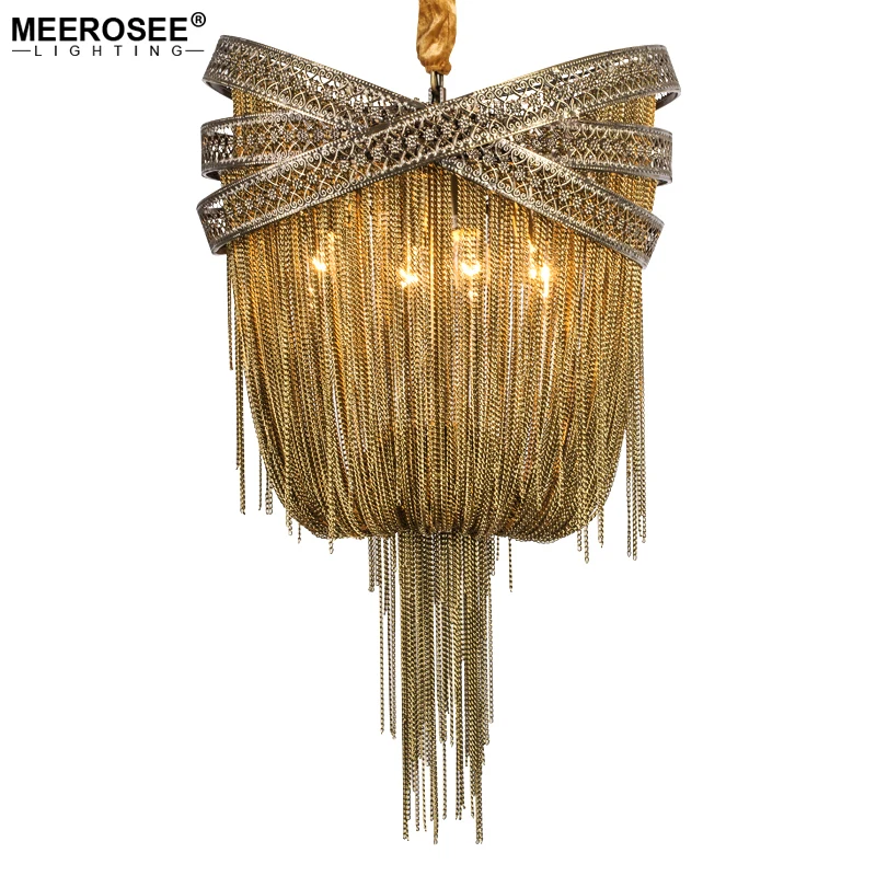 

Meerosee Bronze Modern Aluminum Chandelier Light Italian Tassel Design Chain Hanging Lustres Lamp for Living room Foyer