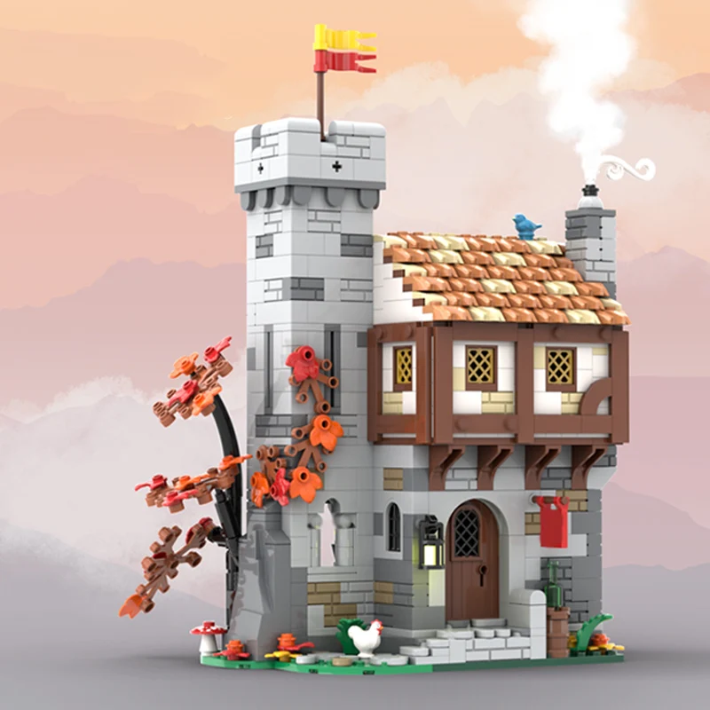 Medieval Castle Model MOC Building Bricks Castle Walls Style Inn Modular Technology Children Holiday Gifts Assemble Toys Suit