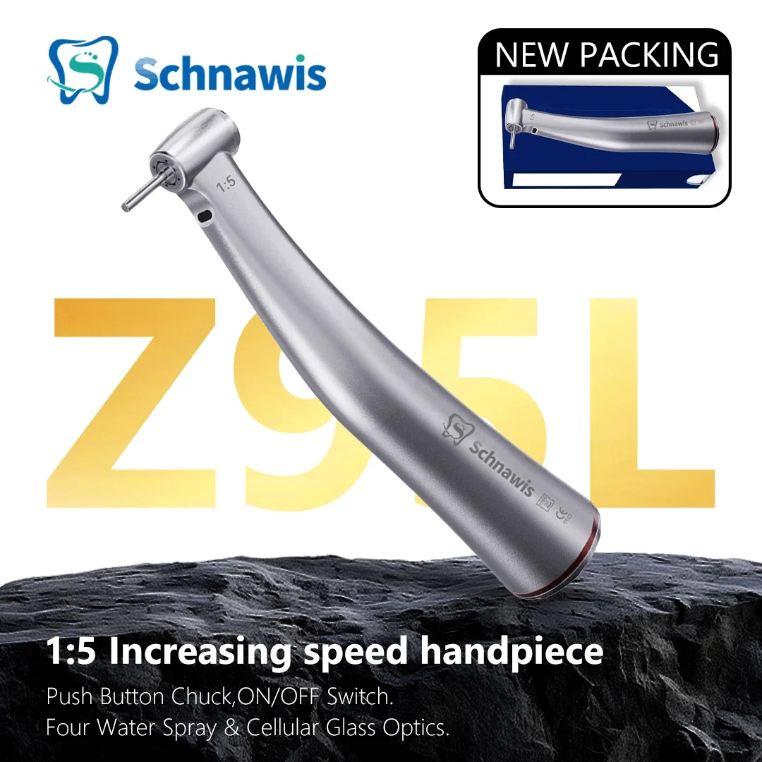 Z95L contraangulo Spray Air On/Off Switch Dental 1:5 Increasing Speed Handpiece Against Contra Angle LED Optic Fiber Red Rings