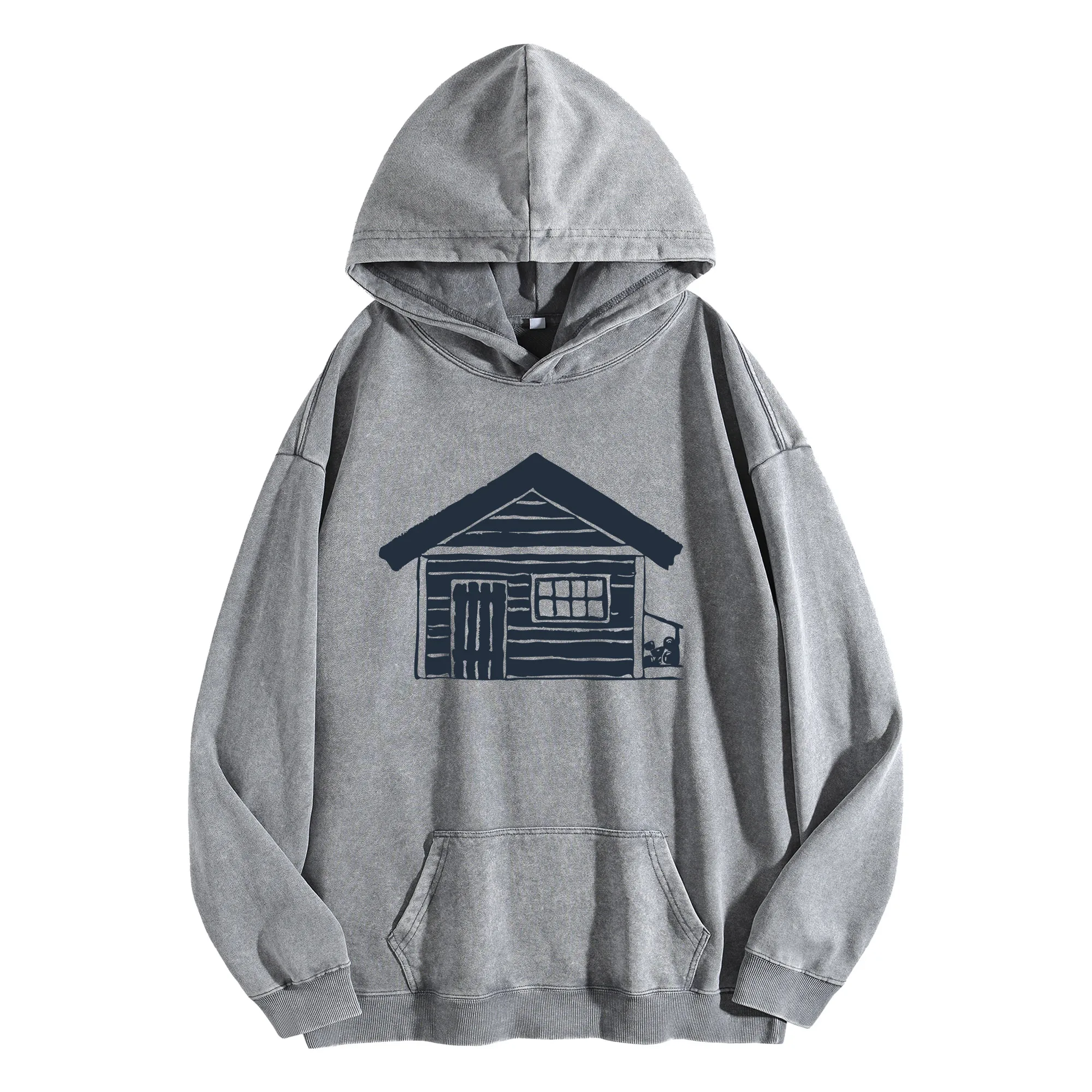 

Винтажная стираная толстовка с капюшоном и графическим принтом Cabin 400G, уличная одежда большого размера, пуловер, осенне-зимняя коллекция