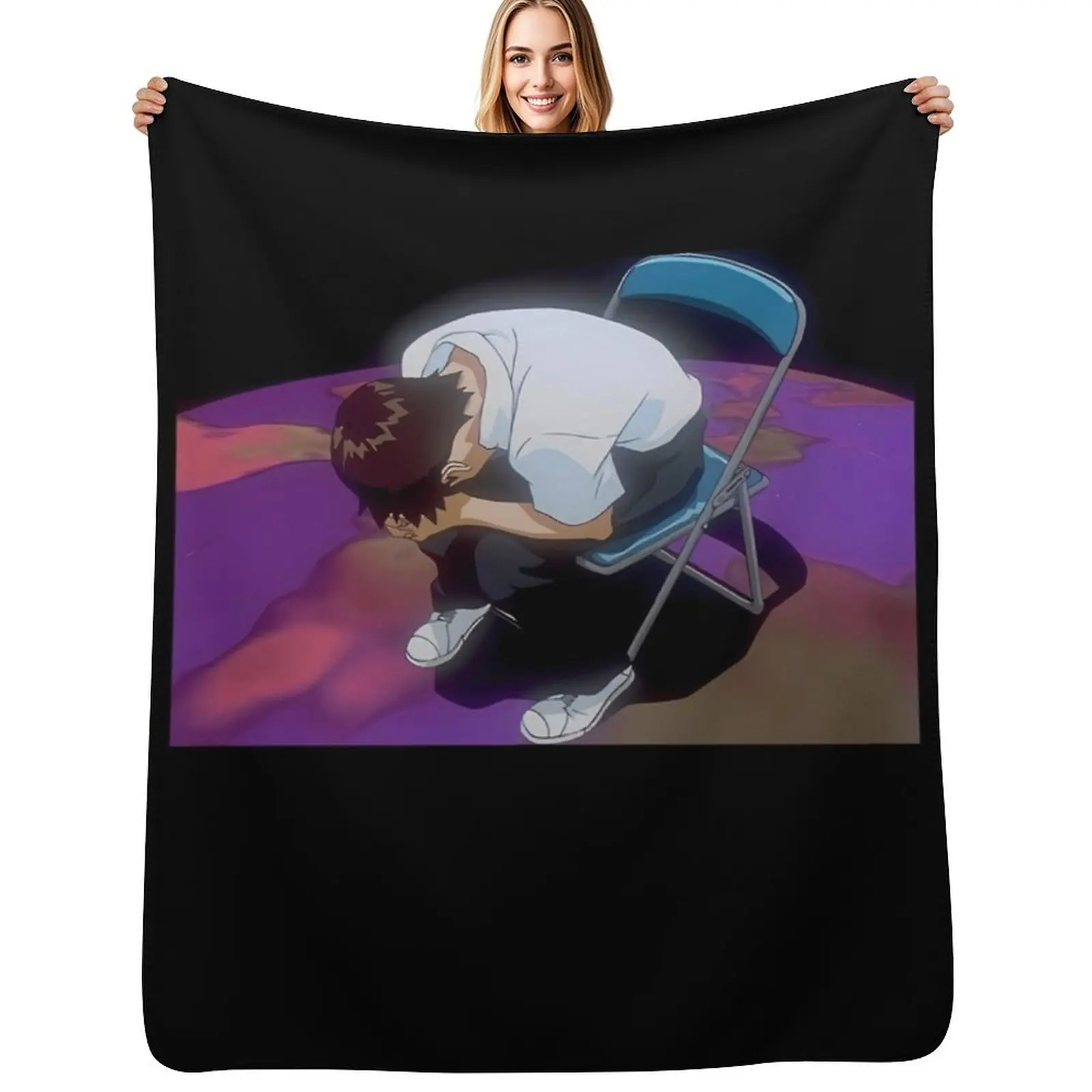 Shinji Crying Throw Blanket for sofa Soft Big Furry Loose Camping Thermal Blankets