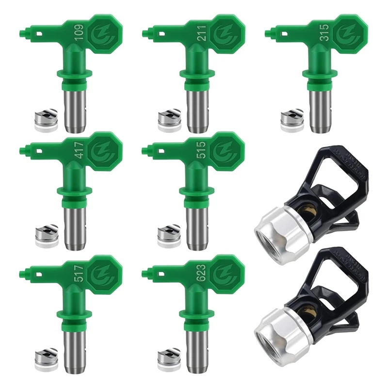 

A25F-7Pcs Airless Sprayer Tips Reversible Nozzle Tips With 2Pcs Tip Guards For Airless Paint (109,211,315,417,515,517,623)