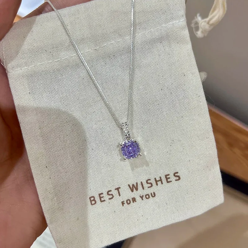 Romantic and Fresh Paraiba Rose flower Cut Gemstone Necklace Sparkling Purple Blue Green Pendant collares Chain Jewelry Gift
