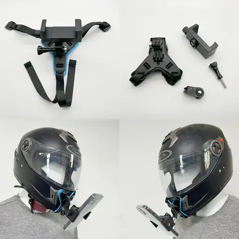 GoPro Hero 11 10 9 액션 카메라 풀 페이스 휴대 전화 홀더 용 전화 클립이있는 오토바이 헬멧 턱 스트랩 마운트 홀더