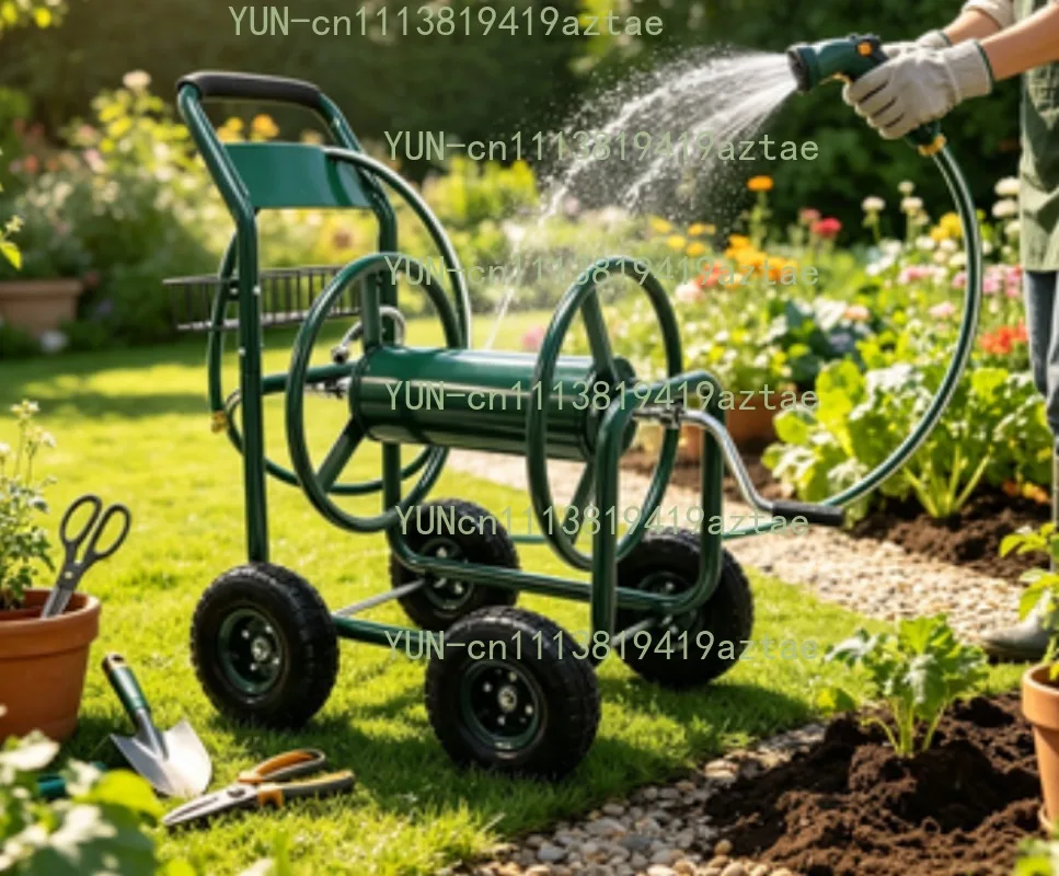 Garden Cart With Water Pipe Hose Reel, Portable Hose Storage Trolley, Multifunctional Gardening Watering Tool Cart