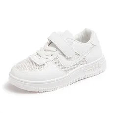 

Children's White Casual Shoes for Campus&School Kids–Hollow-out Breathable Baby Slip-ons, Leather&Mesh Versions, Casual Footwear