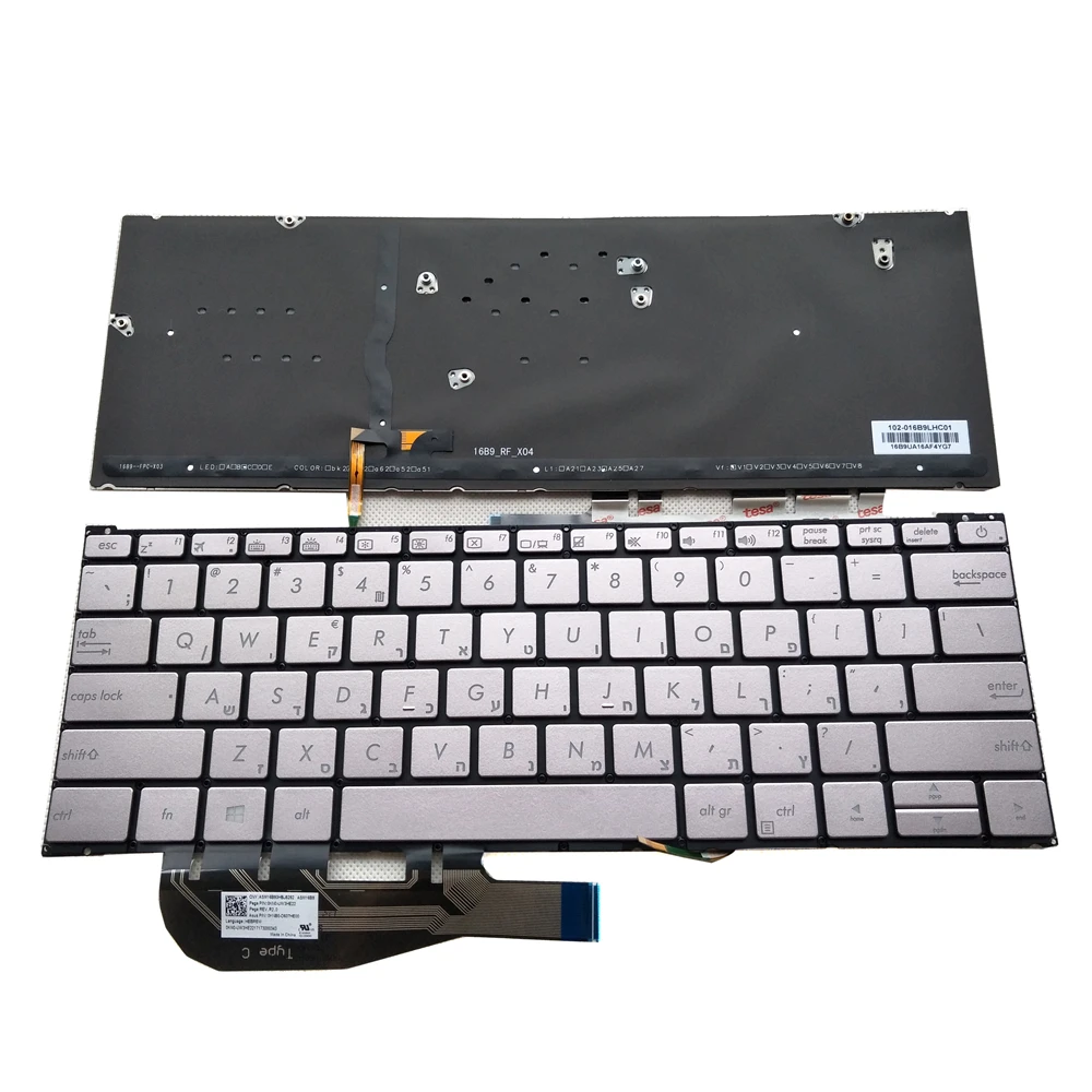 Hungary Italian Czech Hebrew Laptop Backlit Keyboard For Asus ZenBook UX390 UX390UA Silver Keycaps Keyboards Backlight D605HU00