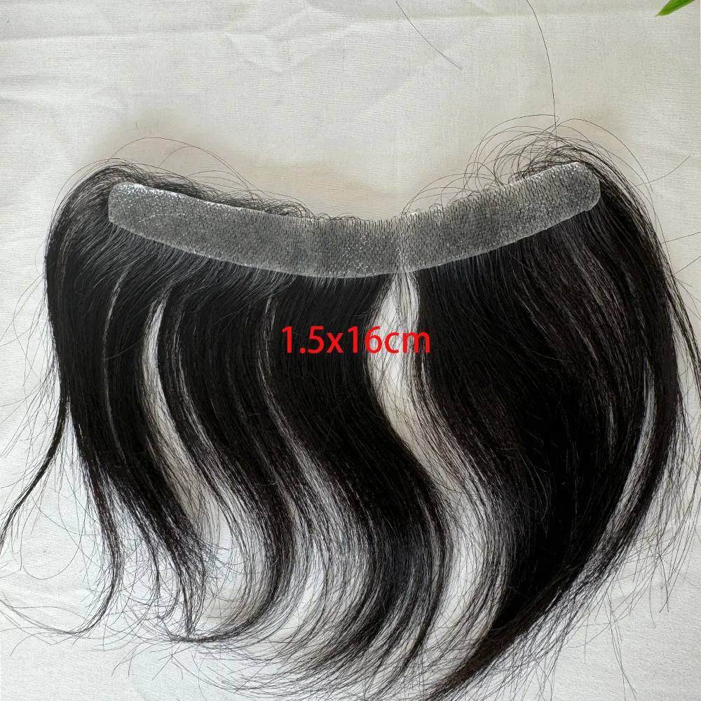 Ultra Thin PU Skin Toupee for Men Front Hairline Toupee Frontal Hair Topper 100% Human Hair Black 1B Color