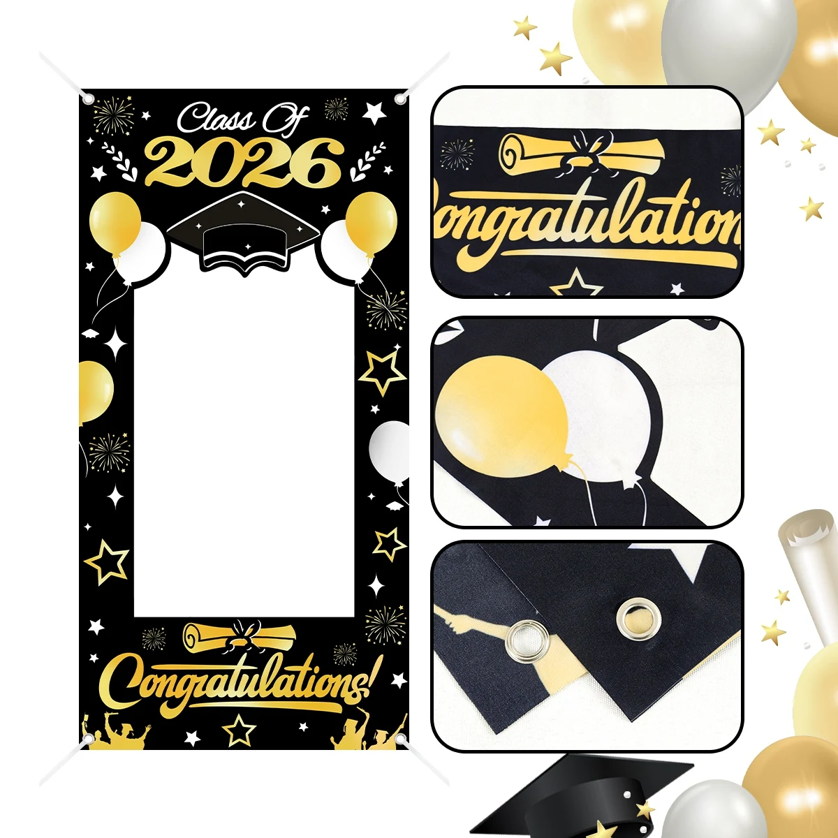 2026 Abschlussfeier Fotobox-Rahmen Requisiten Party-Hintergrund Jahrgang 2026 Abschlussfeiern Deko Fotohintergrund Party-Zubehör – Detail 1