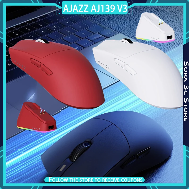 

Ajazz AJ139 V3 Series Wireless Mouse Bluetooth Tri Mode Lightweight Ergonomics with Charging Dock Low Latency Gaming Mouse