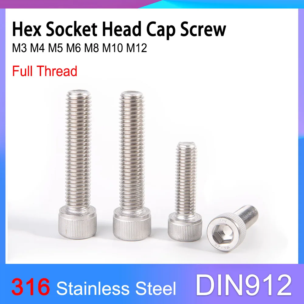 DIN912 Filetage Complet A4-70 Hex Socket Head Cap Vis 316 Boulon En Acier Inoxydable M3 figuré M5 M6 M8 M10 M12