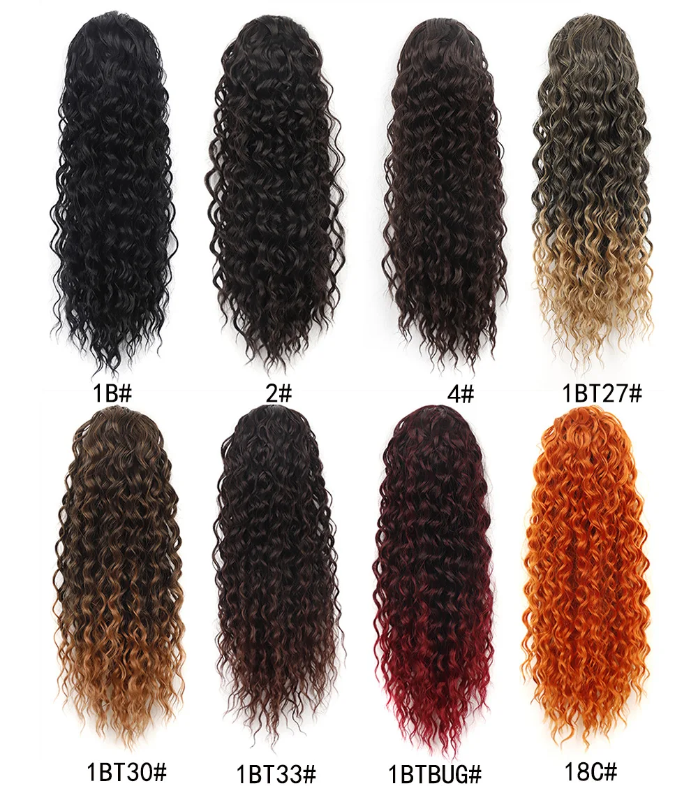 ยาว Curly Ponytail Hair Extension Deep Wave Synthetic Instant คลิป Drawstring หางม้าคลิปในหางม้า Hairpiece